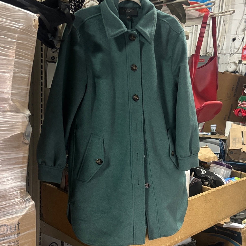NWT Ann Taylor P/S Wool Felt Green Button- down Women's Coat
